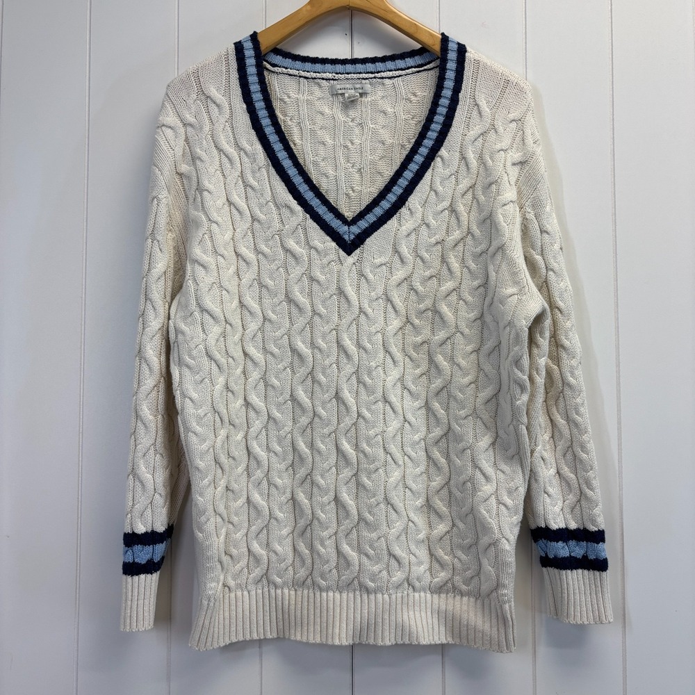 American Eagle Preppy Chunky Cable Knit Sweater Women Size M Rugby Classic Cozy